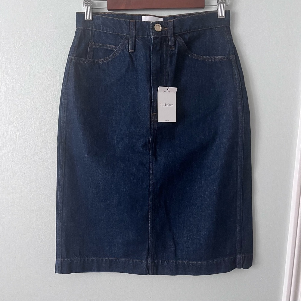 New FRAME Midi-length Denim Skirt w/back Slit Size: 26 Length: 26”